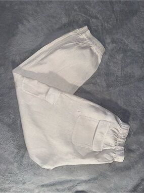 Nicole Miller New York Women's Size L Cream Linen-Blend Cargo Jogger Pants